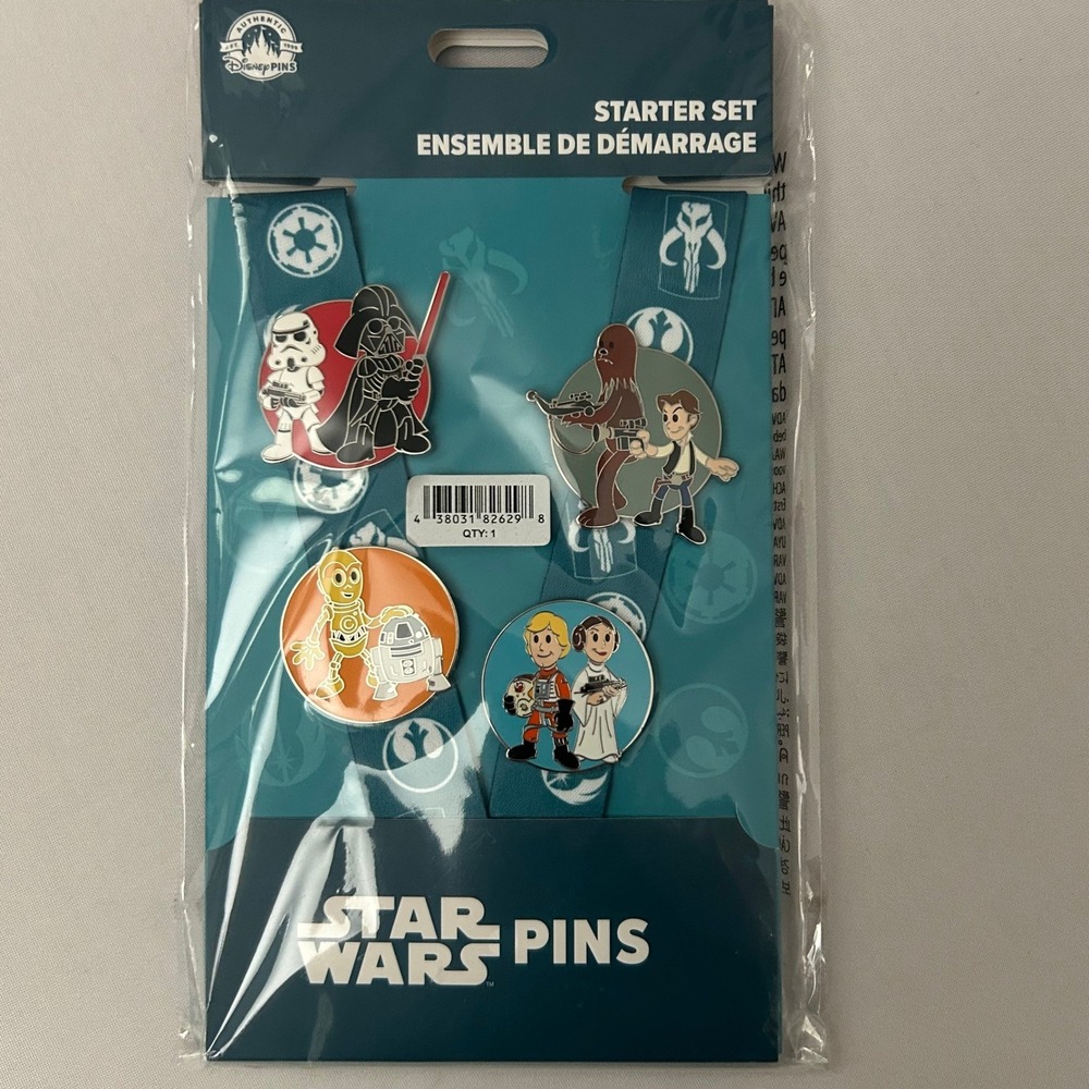 Disney Parks Star Wars Pin Starter Set Unisex Teal Lanyard 4 Enamel Pins NEW